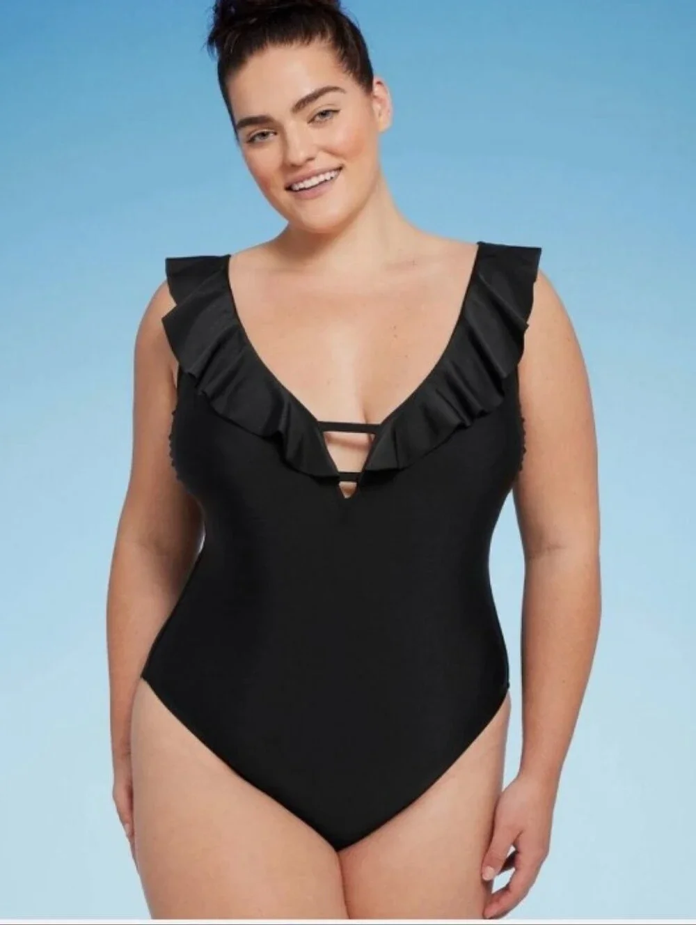 Ruffled One-Piece Swimsuit Black Sz XL (16) by Shade & Shore NWT